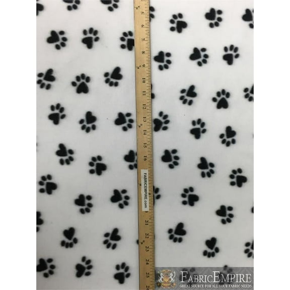 Fleece Printed Antipill Winter Fabric BLACK PAWPRINT WHITE BACKGROUND / 58" Wide / Sold by the yard