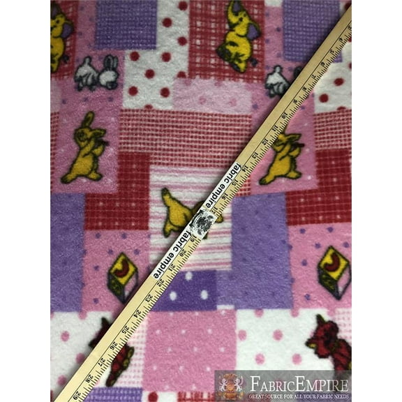 Fleece Printed Antipill Winter Fabric CUTE ANIMALS ON PATCHWORK / 58" Wide / Sold by the yard