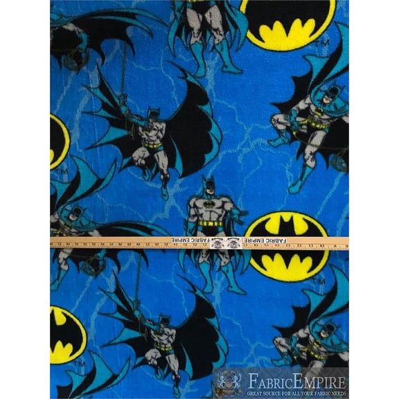 Fleece Printed Antipill Winter Fabric DC COMICS BATMAN LOGO AND THUNDER BACKGROUND / 58" Wide / Sold by the yard