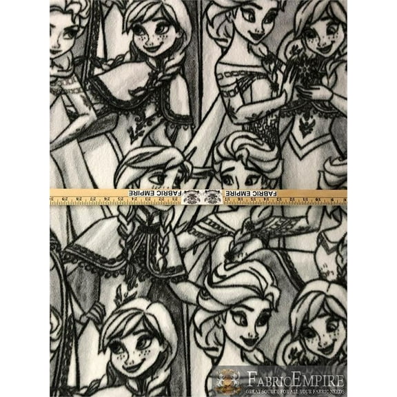 Fleece Printed Antipill Winter Fabric DISNEY FROZEN ELSA AND ANNA ALL OVER GRAYSCALE / 58" Wide/ Sold by the yard