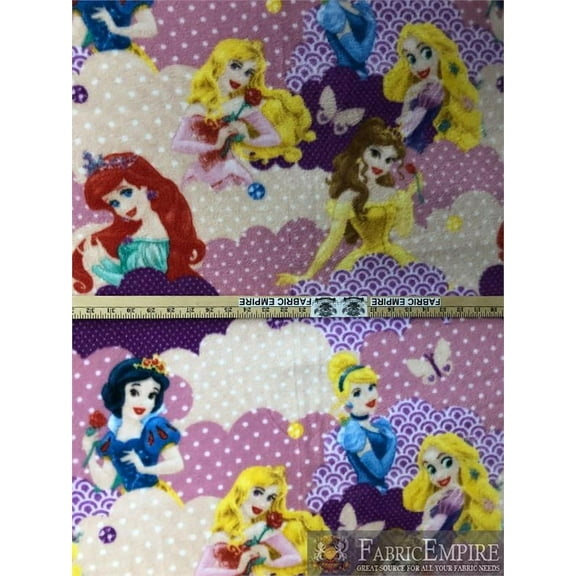 Fleece Printed Antipill Winter Fabric DISNEY PRINCESS IN THE CLOUDS / 58" Wide / Sold by the yard