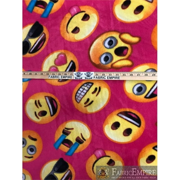 Fleece Printed Antipill Winter Fabric EMOJI ROWS PINK BACKGROUND / 58" Wide / Sold by the yard