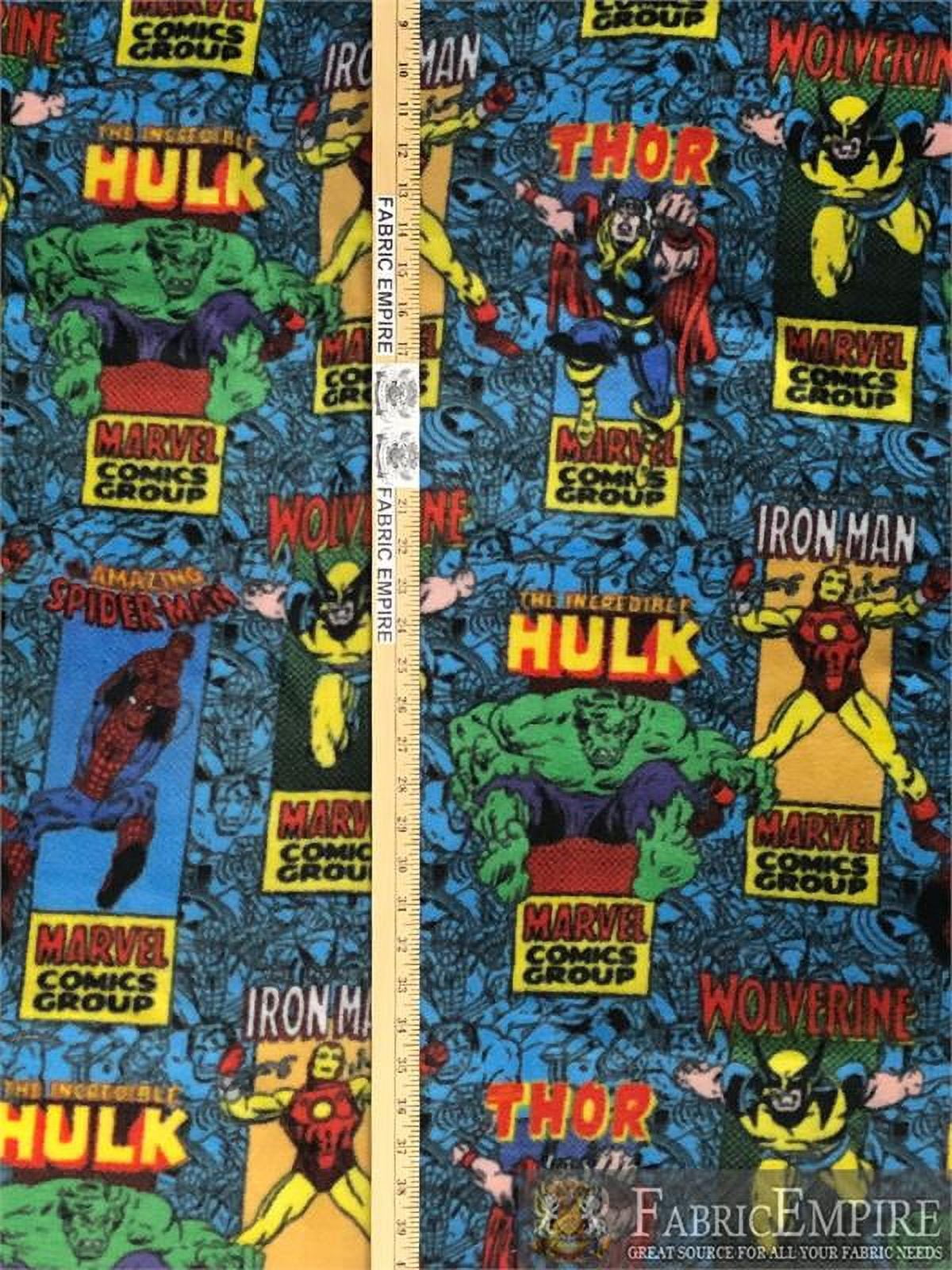 Fleece Printed Antipill Winter Fabric MARVEL COMICS GROUP SPIDER-MAN WOLVERINE HULK IRON MAN THOR / 58" Wide / Sold by the yard