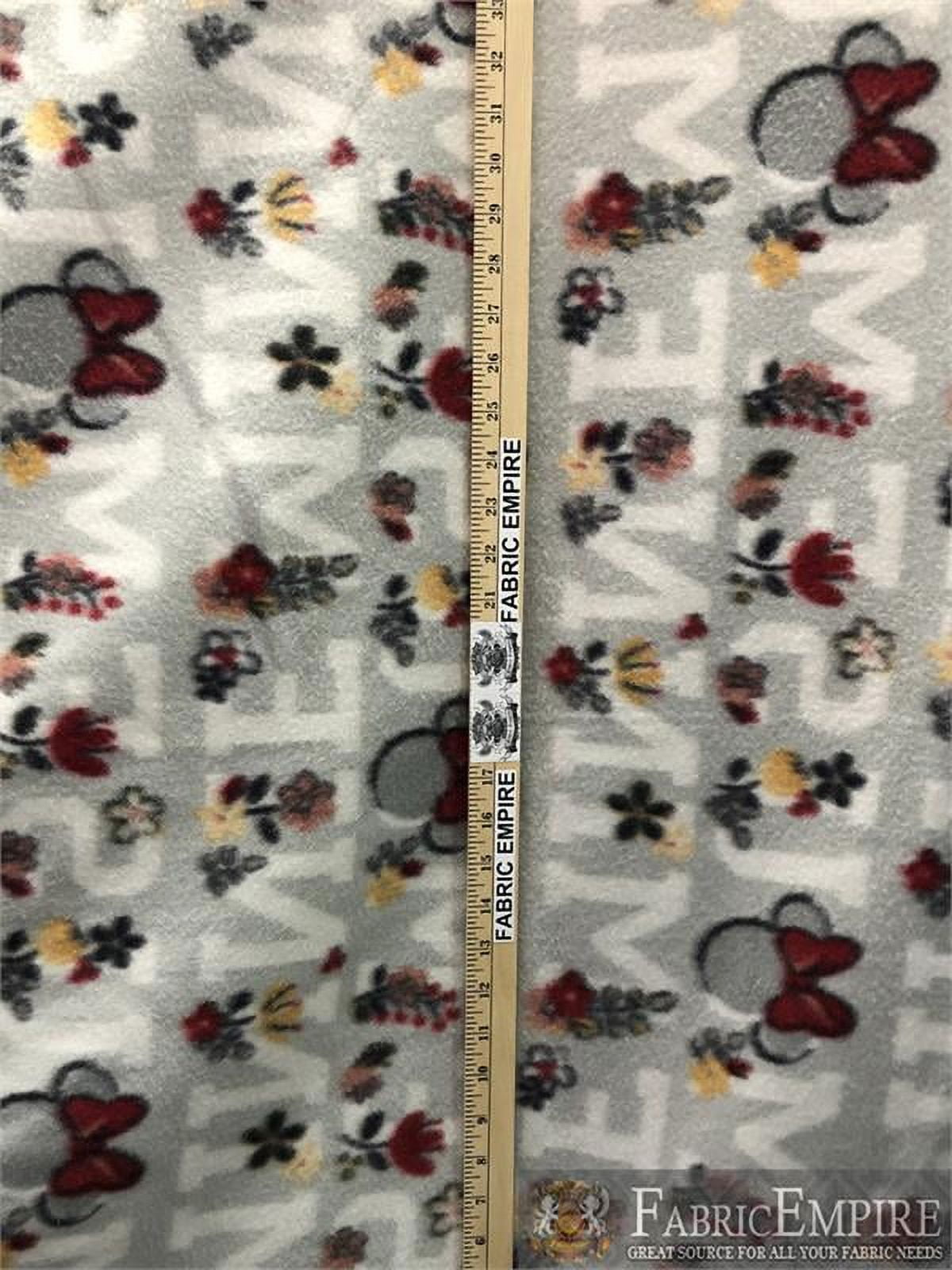 Fleece Printed Antipill Winter Fabric MINNIE MOUSE LOGO AND FLOWERS / 58" Wide/ Sold by the yard