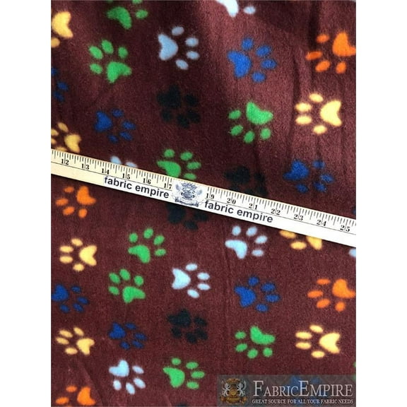Fleece Printed Antipill Winter Fabric MULTICOLOR PAWPRINT BROWN BACKGROUND / 58" Wide / Sold by the yard