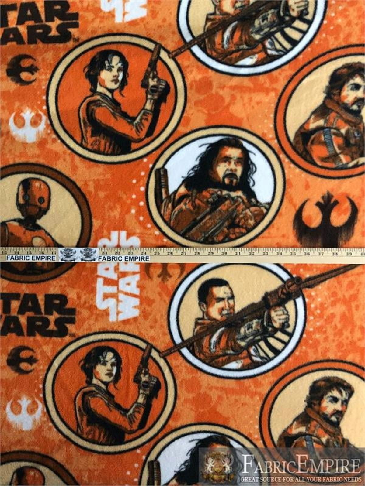 Fleece Printed Antipill Winter Fabric STAR WARS ROGUE ONE REBEL CHARACTERS ORANGE BACKGROUND/ 58" Wide/ Sold by the yard