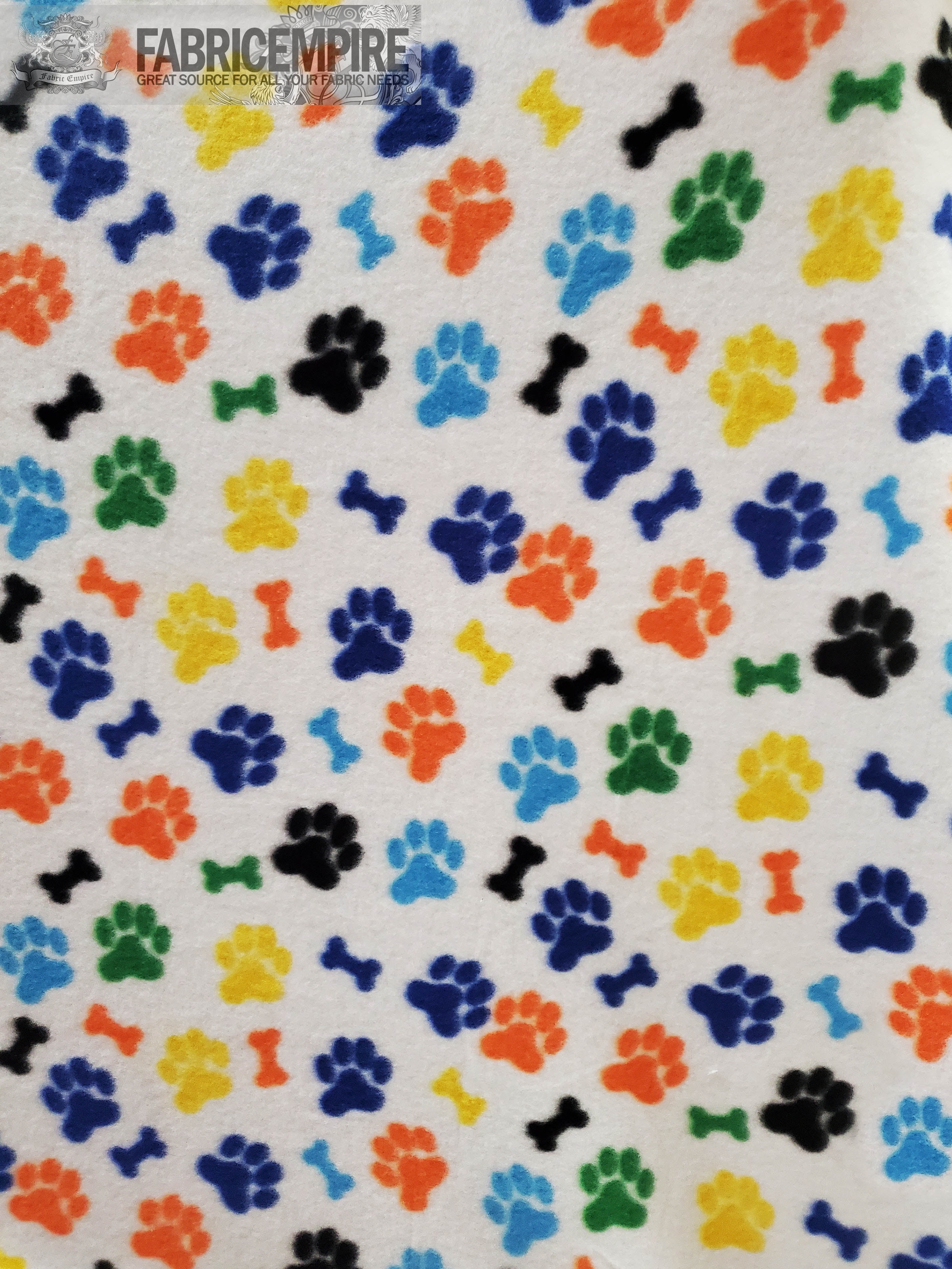 FABRIC EMPIRE Fleece Printed Fabric Animal Print PAWPRINT MULTICOLOR / 58" Wide / Sold by the yard FE-S-209
