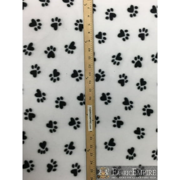 Fleece Printed Fabric Animal Print PAWPRINT WHITE / 58" Wide / Sold by the yard FE-S-204