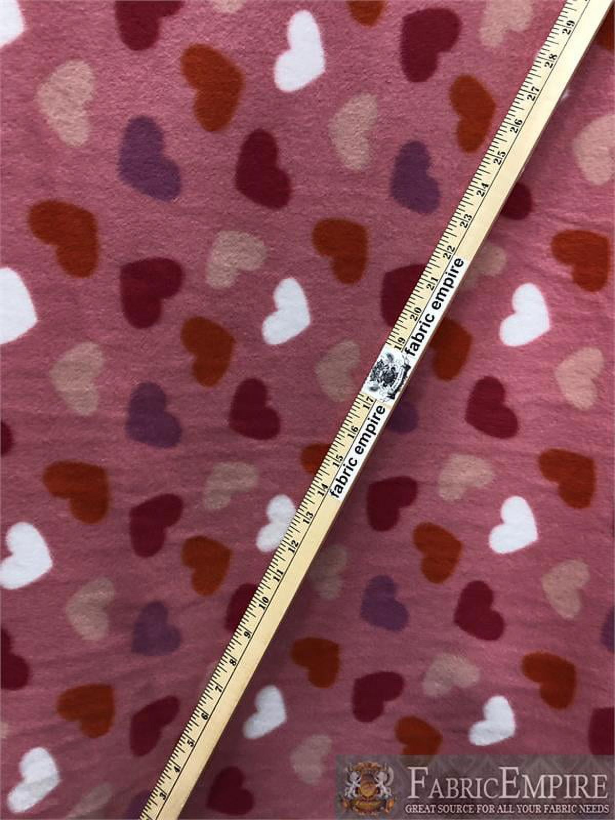 Pink Fleece Patterned Fleece Printed Fabric COLORFUL HEARTS PINK BACKGROUND / 58