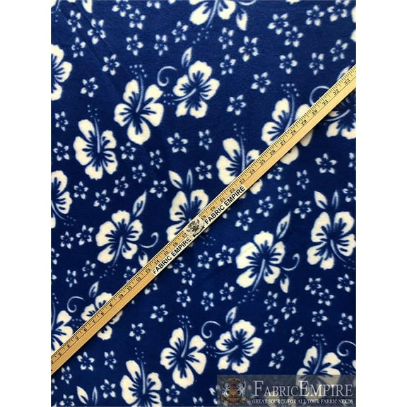 Fleece Printed Fabric FLORAL BLUE HIBISCUS / 58" Wide / Sold by the yard