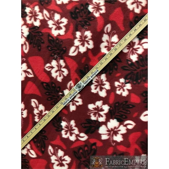Fleece Printed Fabric HIBISCUS LEAF RED / 58" Wide / Sold by the yard S-357