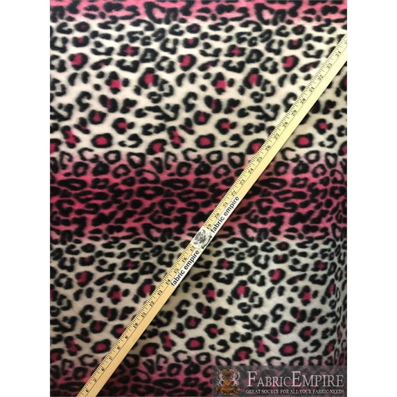 Fleece Printed Fabric LEOPARD BLACK SPOTS PINK STRIPES WHITE BACKGROUND / 58" Wide / Sold by the yard