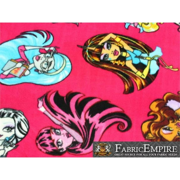 Fleece Printed Fabric MONSTER HIGH POSES PINK / 58" Wide / Sold by the yard S-614