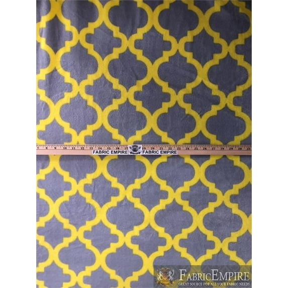 Fleece Printed Fabric MOROCCAN MOSAIC GRAY YELLOW / 58" Wide / Sold by the yard