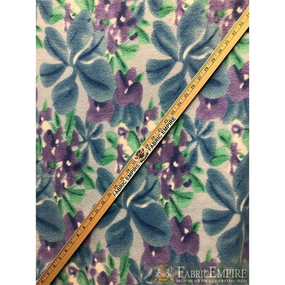 Fleece Printed Fabric ORCHIDS BLUE PURPLE / 58" Wide / Sold by the yard