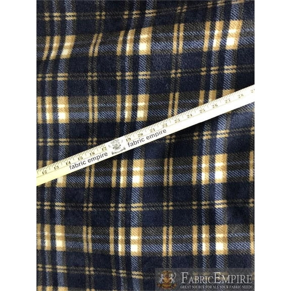 Fleece Printed Fabric ROYAL TARTAN NAVY GOLD WHITE / 58" Wide / Sold by the yard