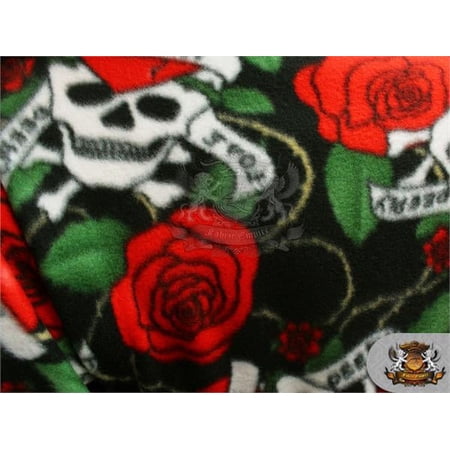 Fleece Printed Fabric * SKULL ROSE * / 58" Wide / Sold by the yard / N-537