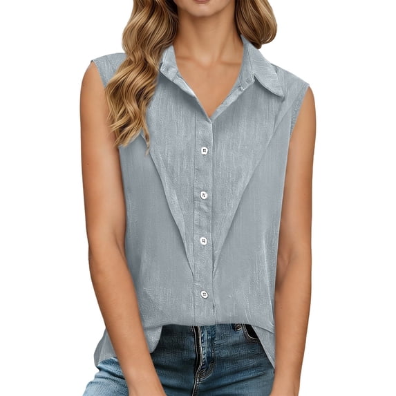 Pullover Women Elegant Sleeveless Classic Collar Button School Outfits for Teachers,Light Gray,5XL