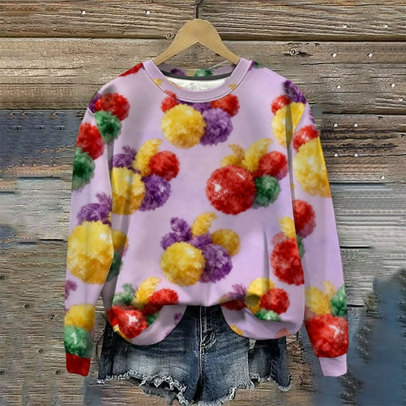 Fleece Pullover Women Funny Mask Graphic Crew Neck Warm Sweatshirts Comfy Soft Long Sleeve Holiday Going Out Tops Carnival Outfits 2026