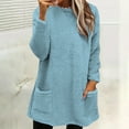 thumbnail image 1 of Fleece Pullover Women Fuzzy Cozy Sweaters For Women Crew Neck Sweatshirts Thermal Warm Oversized Tops With Pockets Blue L, 1 of 5
