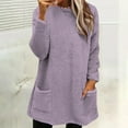 thumbnail image 1 of Fleece Pullover Women Fuzzy Cozy Sweaters For Women Crew Neck Sweatshirts Thermal Warm Oversized Tops With Pockets Light Purple 3XL, 1 of 5