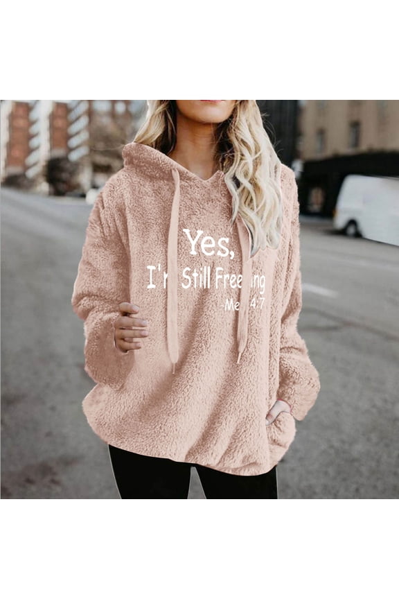 Fleece Pullover Women Hoodies Thermal Lightweight Graphic Sweatshirts Soft Comfy Oversized Pajamas Fuzzy Teddy Bear Sweaters Long Sleeve Crew Neck Cold Weather Tosp Fall Winter Clothes with Pockets