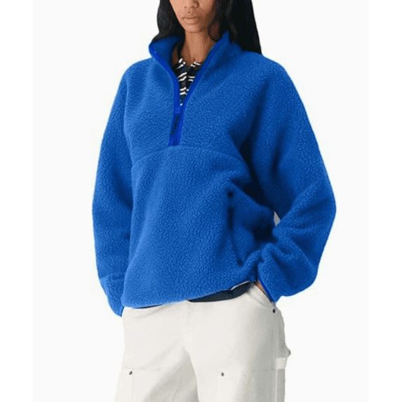 Fleece Pullover Women Long Sleeve Half Zip Sherpa Jacket Warm Sweatshirts with Side Pockets
