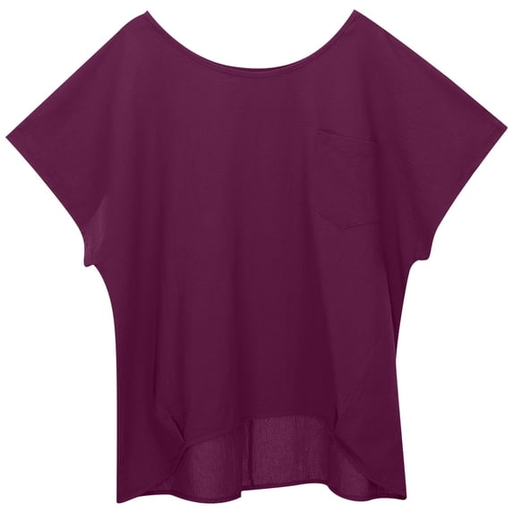 Pullover Women Pure Color Pocket Loose Short Sleeve Relaxed Fit Womens Undershirts,Purple,S