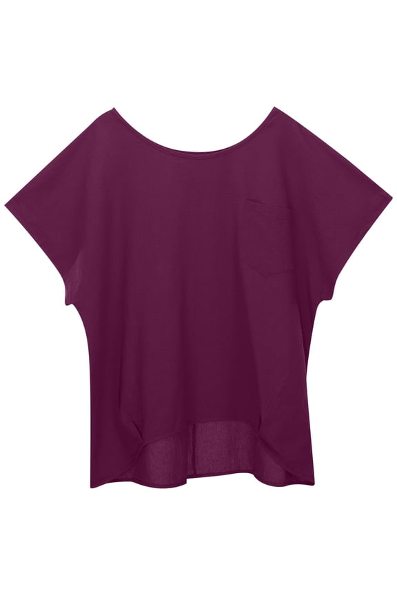Fleece Pullover Women Pure Color Pocket Loose Short Sleeve Relaxed Fit Womens Undershirts,Purple,S