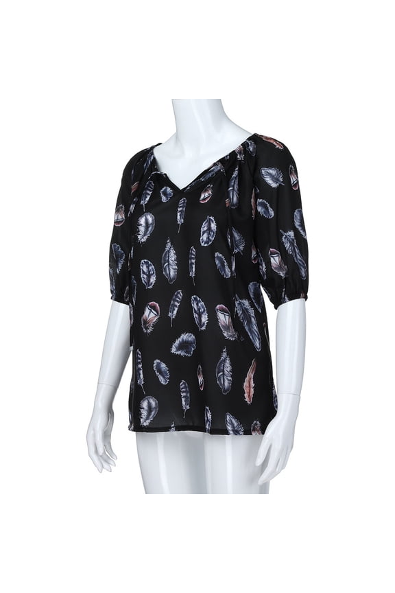 Fleece Pullover Women V-Neck Plus Size Sleeve Prin Half Womens Athletic Tops,Black,2XL