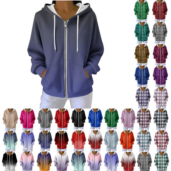 Fleece Pullover Women, Women's Print Hooded Sweatshirt, Drawstring Zip Up Hoodie with Pockets, Casual Winter Fleece Lined Warm Comfy Soft Sweatshirts Hoodie Jacket