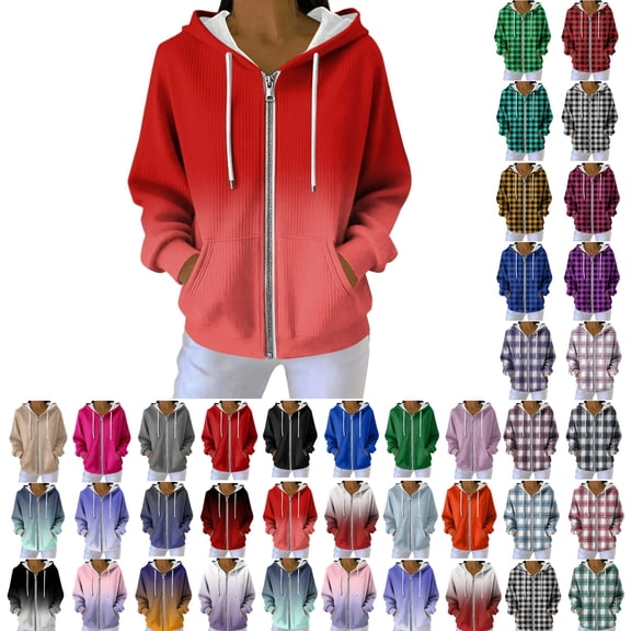 Fleece Pullover Women, Women's Print Hooded Sweatshirt, Drawstring Zip Up Hoodie with Pockets, Casual Winter Fleece Lined Warm Comfy Soft Sweatshirts Hoodie Jacket