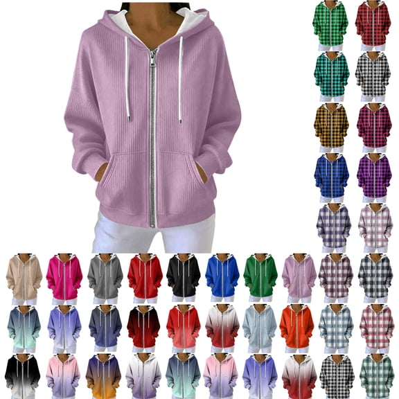 Fleece Pullover Women, Women's Print Hooded Sweatshirt, Drawstring Zip Up Hoodie with Pockets, Casual Winter Fleece Lined Warm Comfy Soft Sweatshirts Hoodie Jacket