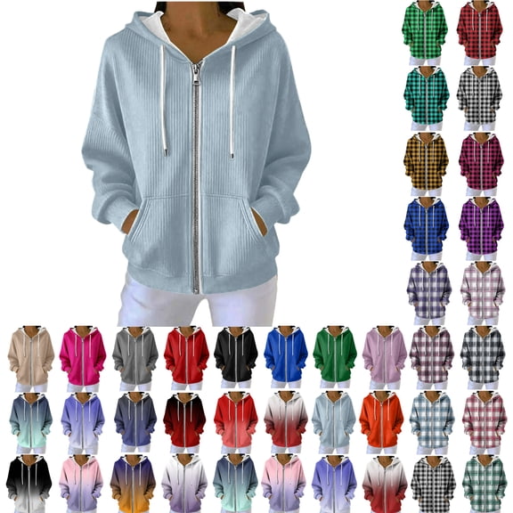 Fleece Pullover Women, Women's Print Hooded Sweatshirt, Drawstring Zip Up Hoodie with Pockets, Casual Winter Fleece Lined Warm Comfy Soft Sweatshirts Hoodie Jacket