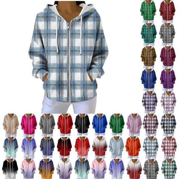 Fleece Pullover Women, Women's Print Hooded Sweatshirt, Drawstring Zip Up Hoodie with Pockets, Casual Winter Fleece Lined Warm Comfy Soft Sweatshirts Hoodie Jacket