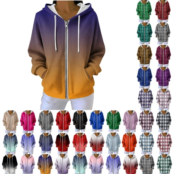 Fleece Pullover Women, Women's Print Hooded Sweatshirt, Drawstring Zip Up Hoodie with Pockets, Casual Winter Fleece Lined Warm Comfy Soft Sweatshirts Hoodie Jacket