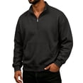 thumbnail image 1 of Fleece Quarter Zip Sweatshirt for Men Long Sleeve Stand Collar Solid Pullover Trendy Fall Winter Casual Warm Comfy Top with Pocket Black S, 1 of 4