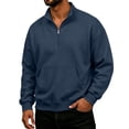 thumbnail image 1 of Fleece Quarter Zip Sweatshirt for Men Long Sleeve Stand Collar Solid Pullover Trendy Fall Winter Casual Warm Comfy Top with Pocket Navy S, 1 of 4
