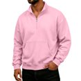 thumbnail image 1 of Fleece Quarter Zip Sweatshirt for Men Long Sleeve Stand Collar Solid Pullover Trendy Fall Winter Casual Warm Comfy Top with Pocket Pink M, 1 of 4