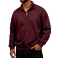 thumbnail image 1 of Fleece Quarter Zip Sweatshirt for Men Long Sleeve Stand Collar Solid Pullover Trendy Fall Winter Casual Warm Comfy Top with Pocket Wine L, 1 of 4