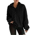 thumbnail image 1 of Fleece Quarter Zip Women Oversized Cable Knit Cozy Fuzzy Pullover Sweaters Long Sleeve Soft Half Zip Sweatshirt Black L, 1 of 7