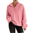 thumbnail image 1 of Fleece Quarter Zip Women Oversized Cable Knit Cozy Fuzzy Pullover Sweaters Long Sleeve Soft Half Zip Sweatshirt Pink S, 1 of 6