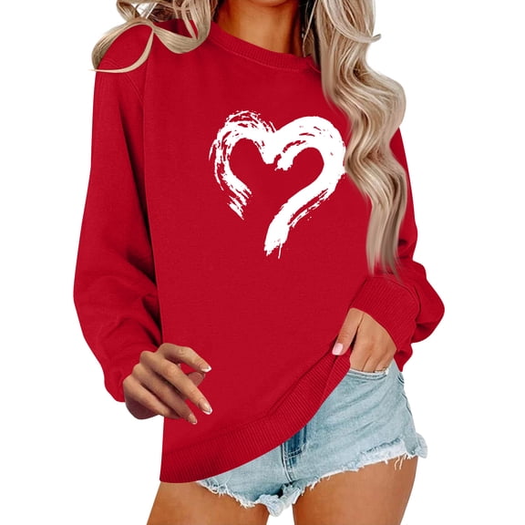 Women's Valentine Pullover Love Heart Crewneck Valentine's Day Sweatshirts Long Sleeve Comfy Warm Graphic Sweatshirts Hot Pink L