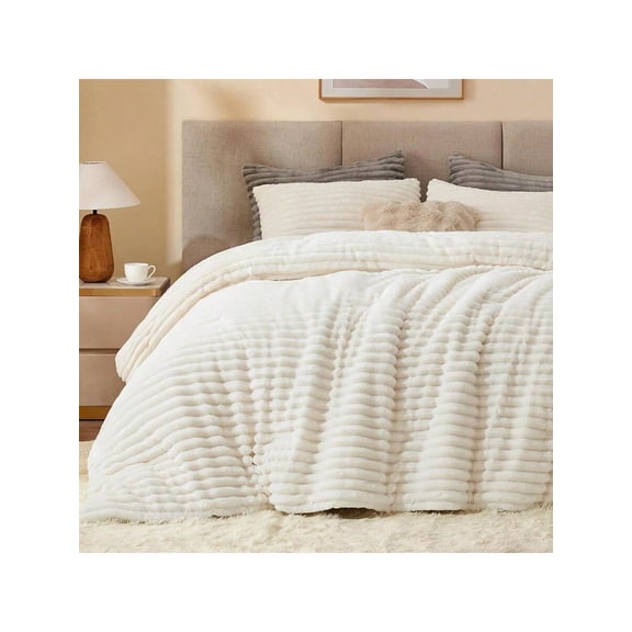 Fleece Queen Comforter Set Er Soft Warm Fluffy Cream White Bedding Luxury Fuzzy Heavy Bed Set For Winter With 2 Pillow Cases