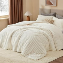 Fleece Queen Comforter Set -Super Soft & Warm Fluffy Cream White Bedding, Luxury Fuzzy Heavy Bed Set for Winter with 2 Pillow Cases