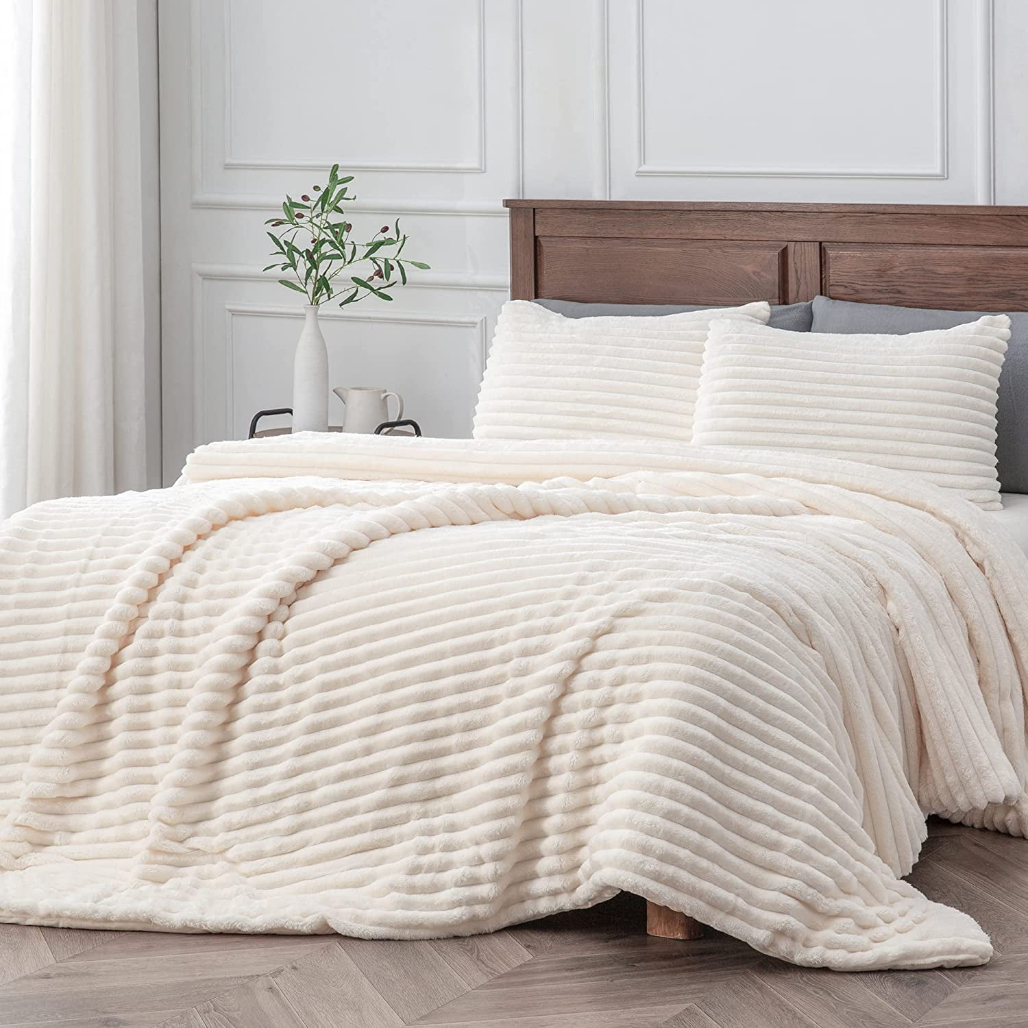 BEDELITE Plush Faux Fur Fleece King Size Comforter Set Warm Thick Grey Bedding for Winter with 2 Pillow Cases Walmart