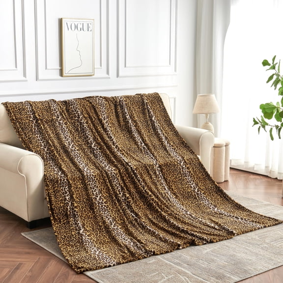 Fleece Queen Size Super Soft Cozy Leopard Print Blanket For Couch Bed All Seasons 90"x90" (dark Brown)
