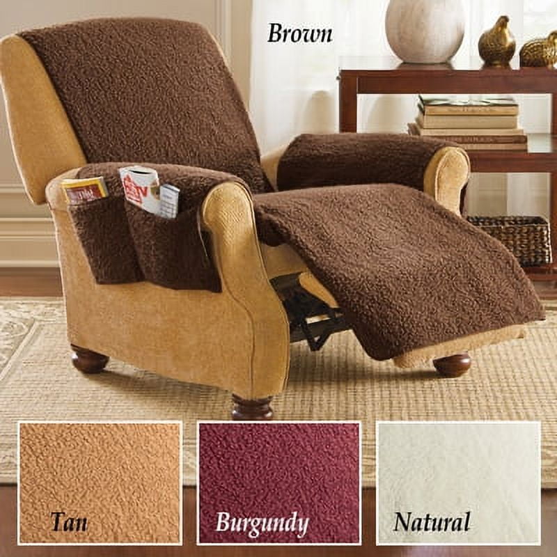 Fleece Recliner Furniture Protector Cover with Pockets, Natural