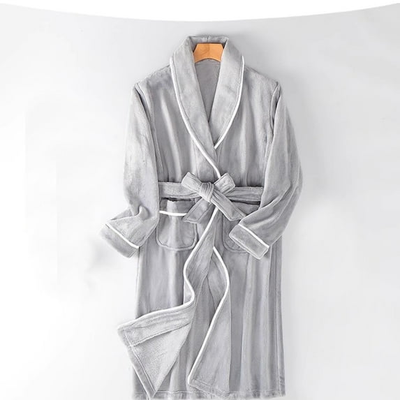 Fleece Robes for Men with Pockets and Belt Long Sleeve Collared Bathrobes Mens Casual Solid Color Thermal Warm Open Front Loungewear Bath Robe Pajamas