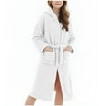 thumbnail image 1 of Fleece Robes for Girls with Belt Pockets Bear Ear Hooded Soft Long Bathrobe Big Kid Winter Clothes 5-15 Years (14 Years, White), 1 of 7